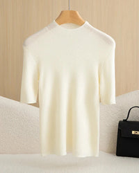 Wool Mock Neck Half Sleeve Top