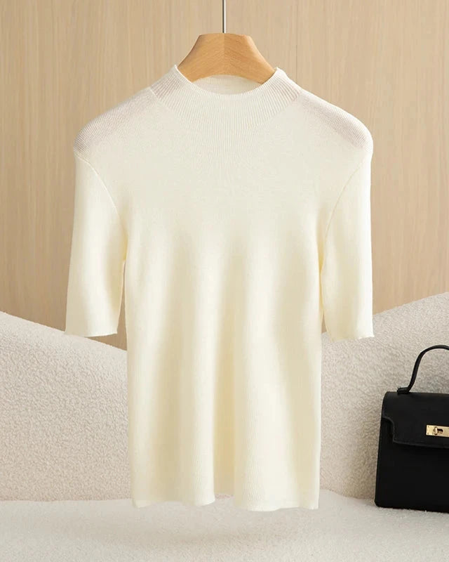 Wool Mock Neck Half Sleeve Top