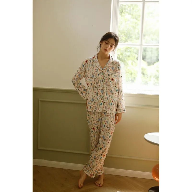 Magic Rabbit Print Long-sleeved Shirt & Trousers Cotton Pajama Set