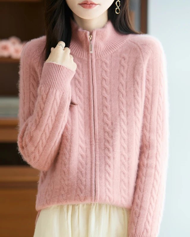 Wool & Cashmere Cable Knit Zipper Sweater