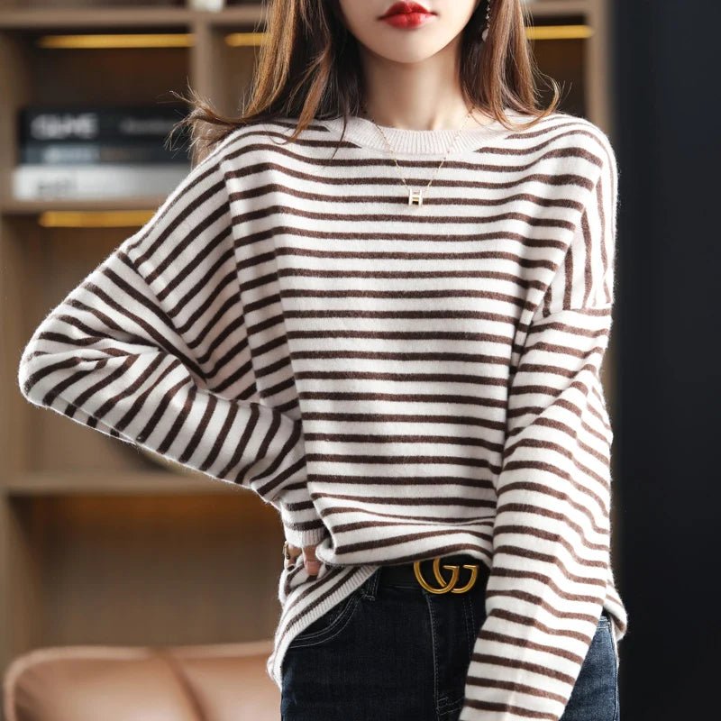 Oversized Round-Neck Striped Wool Sweater Pullover