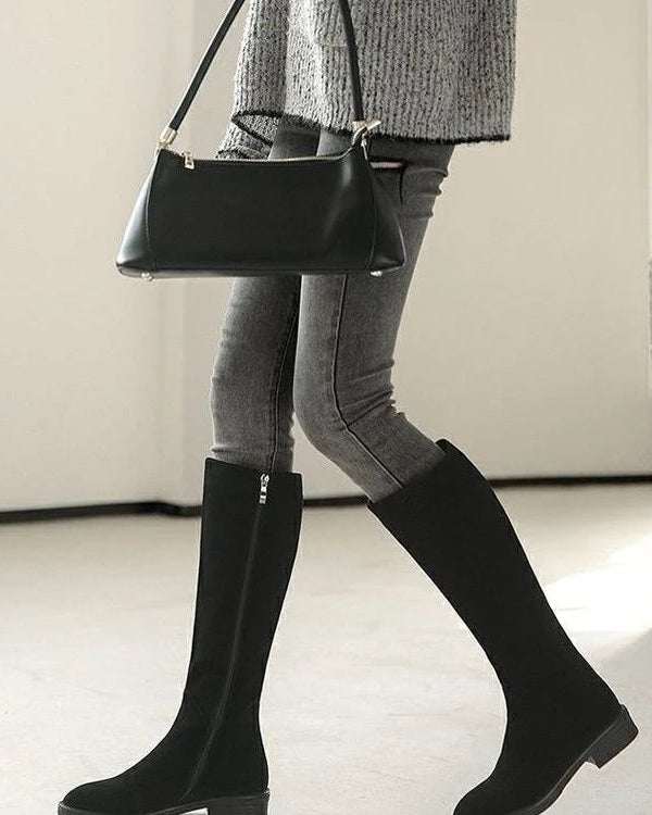 Suede Zip Knee Plush-High Boots