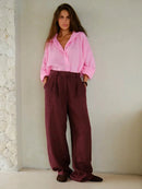 High Waisted Linen Blended Straight Leg Pants