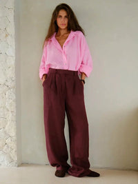 High Waisted Linen Blended Straight Leg Pants