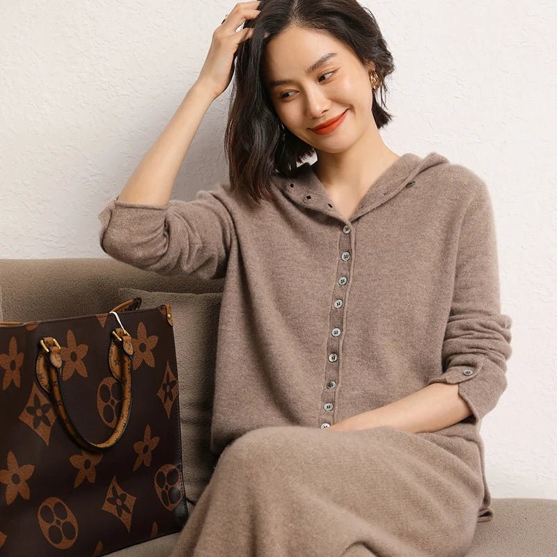 Cashmere Knitted Hooded Cardigan