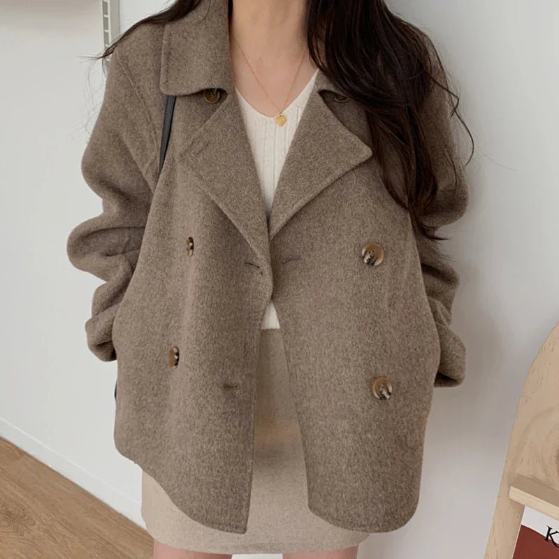 Turn Down Collar Double Breasted Short Wool Coat