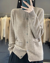 Cotton Blend Crew Neck Cardigan