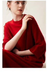 Round-Neck Batwing Sleeve Cashmere Sweater