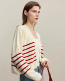 Dropped-Shoulder V-Neck Striped Cardigan Sweater