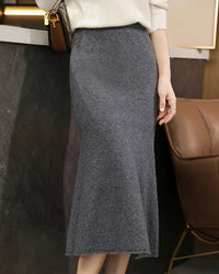 Merino Wool Knit Trumpet Midi Skirt