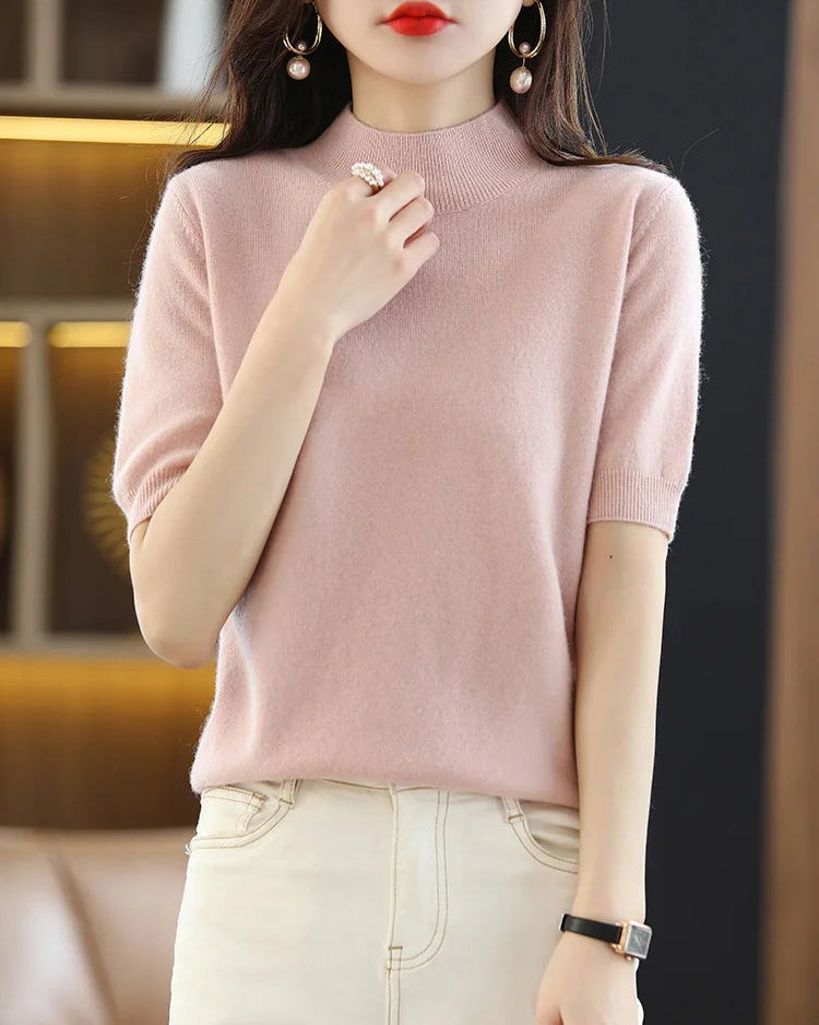 Merino Wool Mock Neck Knit Top