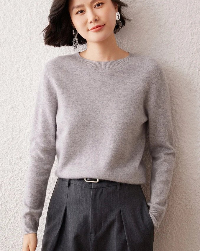 Crew Neck Long-Sleeved Cashmere Knit Sweater