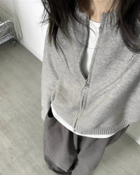 Grey Cashmere Zip Knit Cardigan