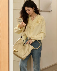 Hand-Sewn Rose Lantern-Sleeve Shirt