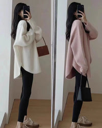 Cashmere Round-Neck Long Split-Hem Pullover