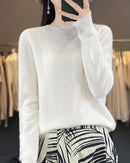 Merino Wool Seamless Half-High Collar Solid Knit Pullover