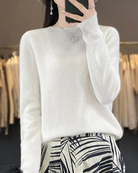 Merino Wool Seamless Half-High Collar Solid Knit Pullover