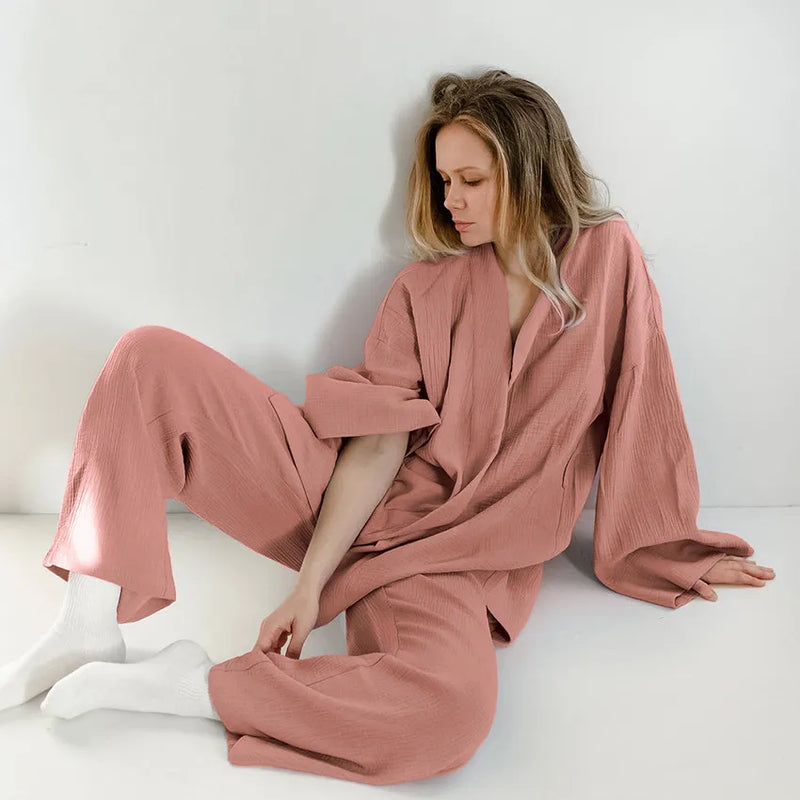 Pure Cotton Robe And Trousers Lounge Set