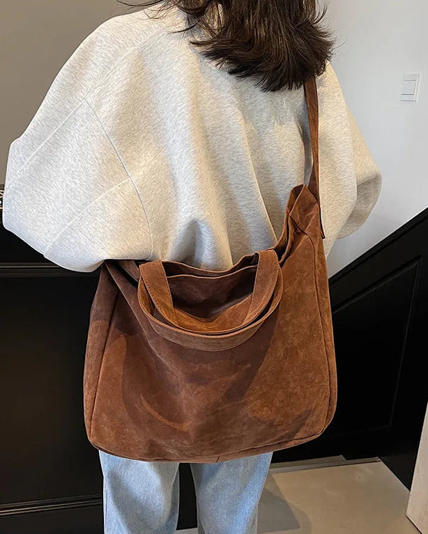 Vintage Suede Shoulder Tote Bag
