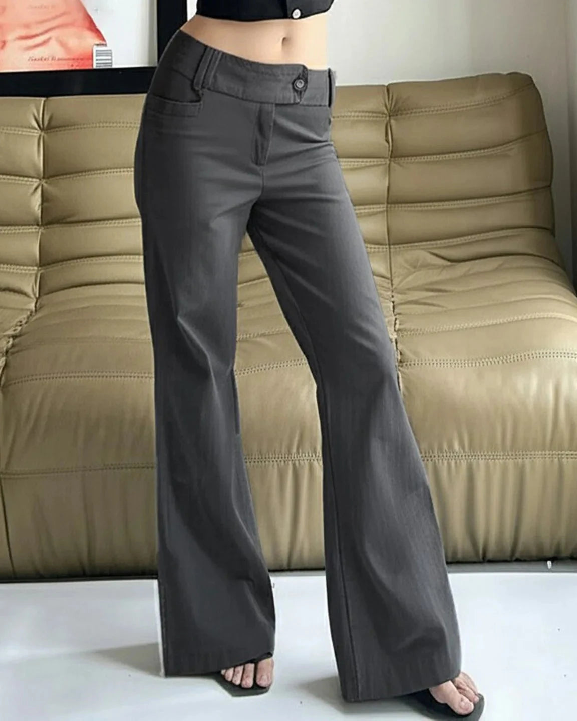 Low-Rise Wide-Leg Cotton Blend Pants