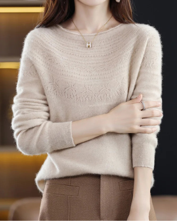 Merino Wool Hollow-Knit Pullover