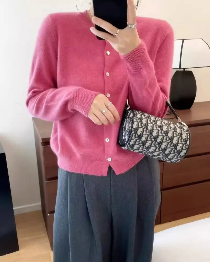 Pure Wool Round-Neck Slim Cardigan
