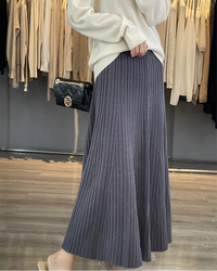Merino Wool Pleated A-Line Maxi Skirt