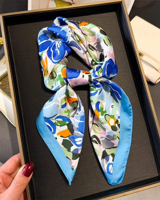 Floral Print Satin Square Scarf