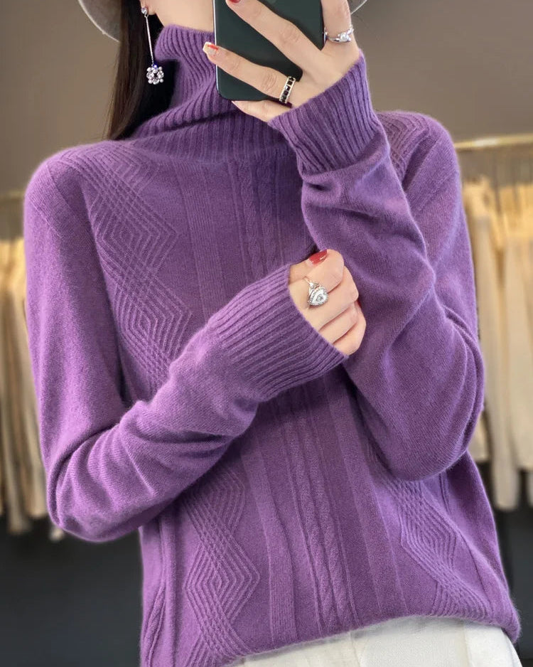 Merino Wool Turtleneck Jacquard Sweater
