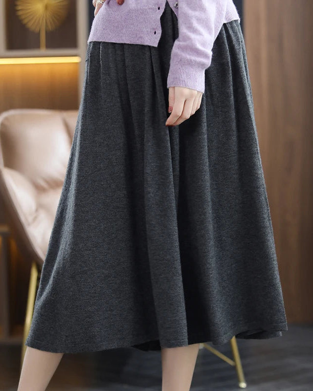 Merino Wool Knit A Line Midi Skirt