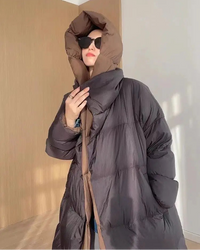 Layered-Look Hooded Cotton-Padded Coat