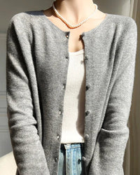 Wool Round-Neck Single-Breasted Cardigan