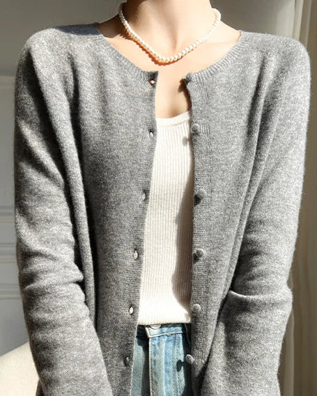 Wool Round-Neck Single-Breasted Cardigan