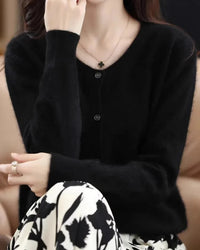 Mink Cashmere Round Neck Cardigan