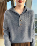 Mink Cashmere Hooded Knit Pullover