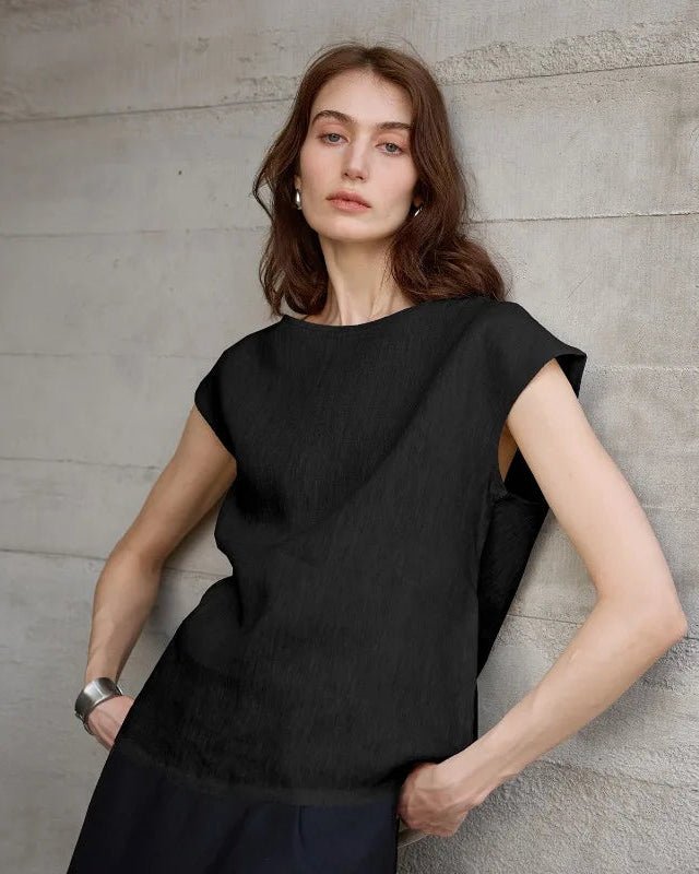 Linen Crew Neck Loose Casual Sleeveless Shirt