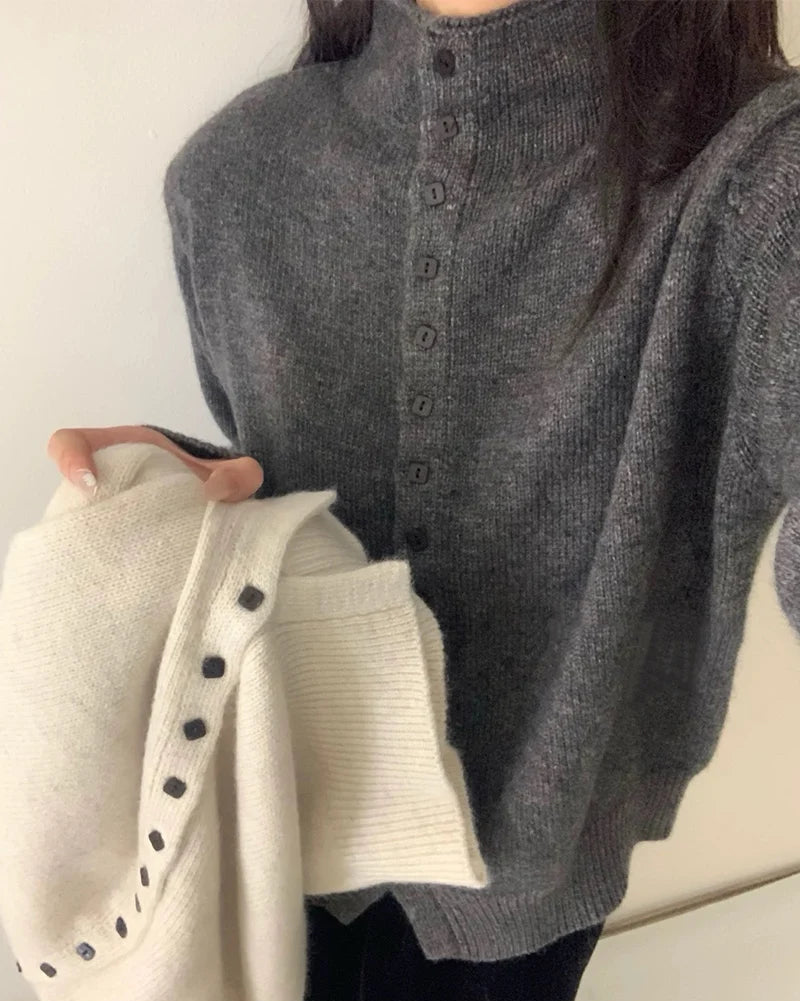 Comfortable Stand-Collar Single-Breasted Sweater