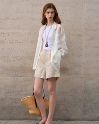 High-Waisted Casual Linen Shorts