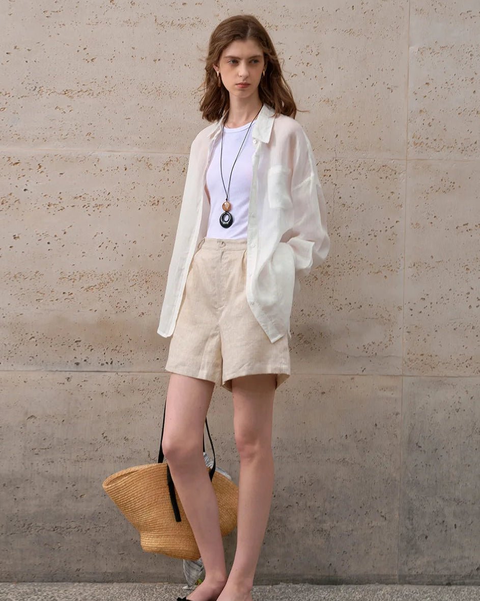 High-Waisted Casual Linen Shorts