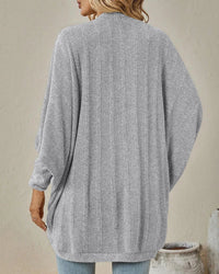 Solid Bat Sleeve Open-Front Loose Mid-Length Knit Cardigan
