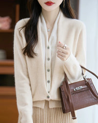 Merino Wool Solid V-Neck Fake Two-Piece Pullover Sweater
