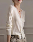 Lace Trim V-Neck Knit Cardigan
