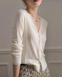 Lace Trim V-Neck Knit Cardigan