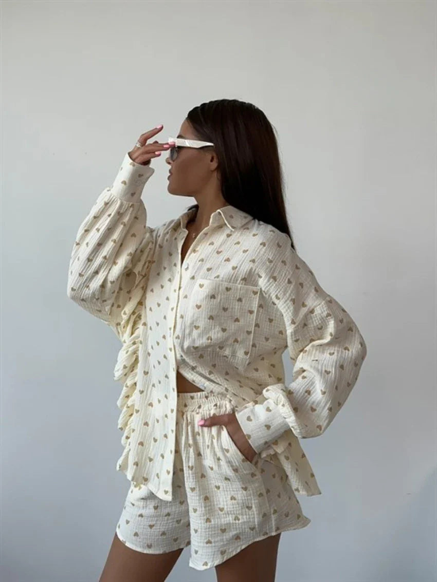 Cotton long sleeves Shirt & Shorts Set