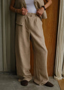 High Waisted Linen Blended Straight Leg Pants