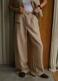 High Waisted Linen Blended Straight Leg Pants