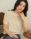 Pure Cotton Loose-Fit Vertical Striped T-Shirt