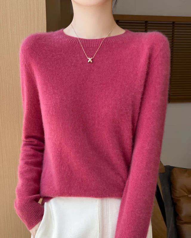 Merino Wool O-Neck Pullover Sweater