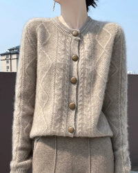 Thick Merino Wool Crewneck Cardigan
