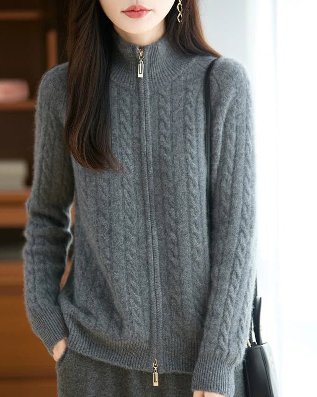 Wool & Cashmere Cable Knit Zipper Sweater